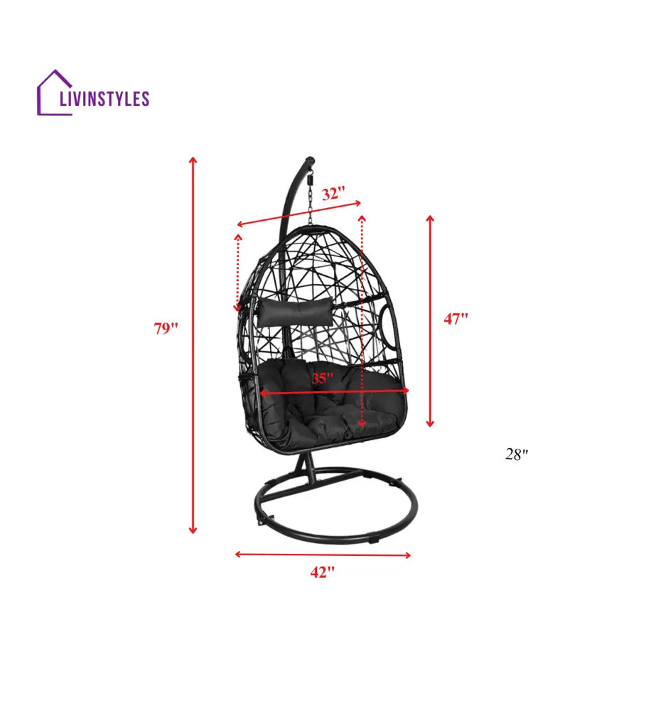 Nicomedo Single Seater Hanging Swing With Stand For Balcony Garden Swing (Black) - Swings