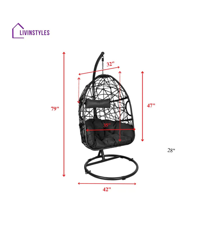 Nicomedo Single Seater Hanging Swing With Stand For Balcony Garden Swing (Black) - Swings