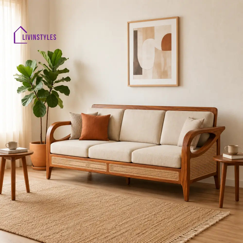 Nidhi Sheesham Wood and Cane Sofa for Living Room