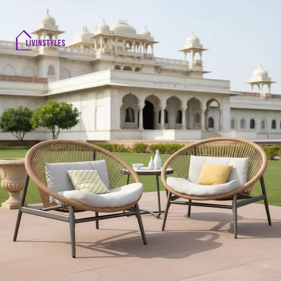Nieve Outdoor Patio Seating Set 2 Chairs and 1 Table Set (Honey) Braided & Rope - Coffee Table Sets