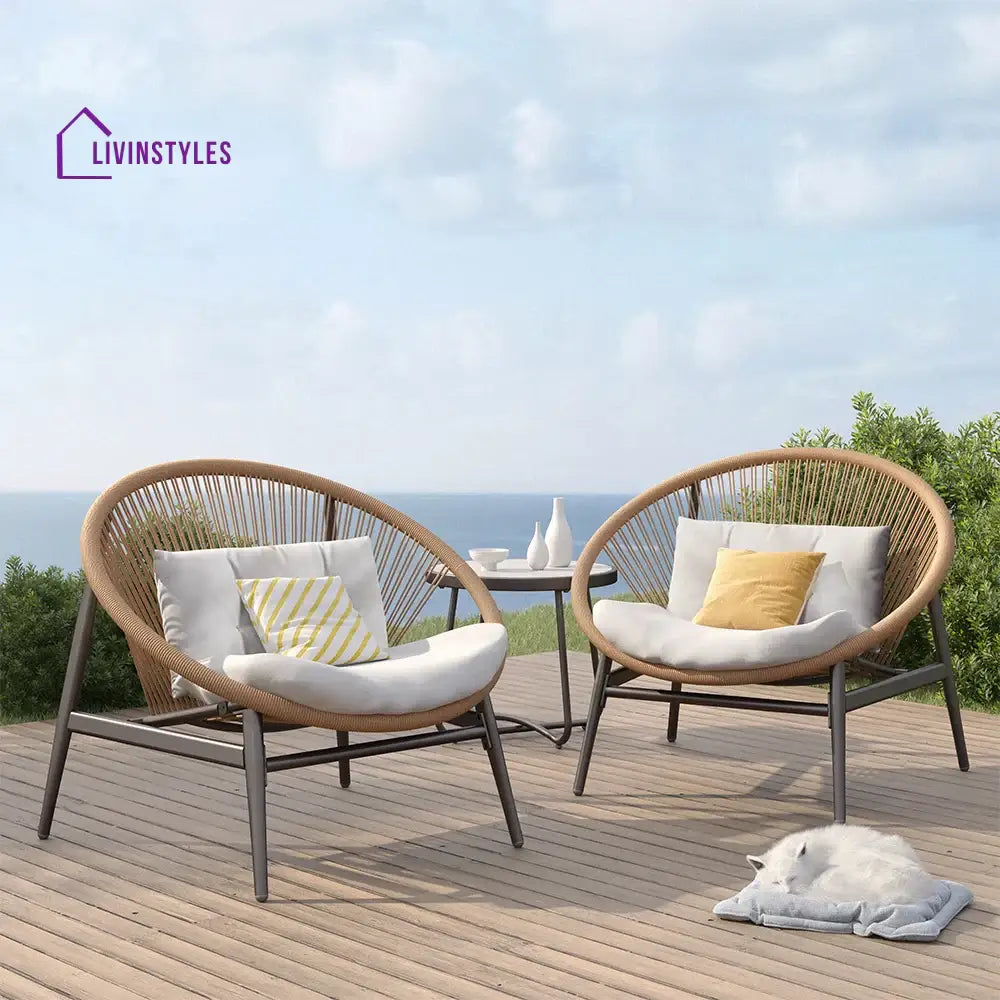 Nieve Outdoor Patio Seating Set 2 Chairs and 1 Table Set (Honey) Braided & Rope - Coffee Table Sets