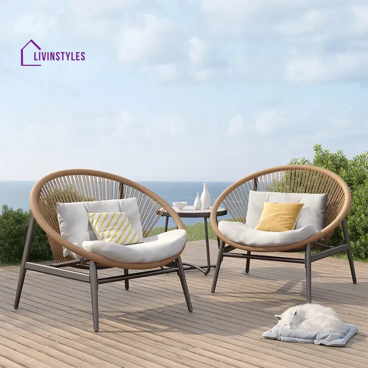 Nieve Outdoor Patio Seating Set 2 Chairs and 1 Table Set (Honey) Braided & Rope - Coffee Table Sets