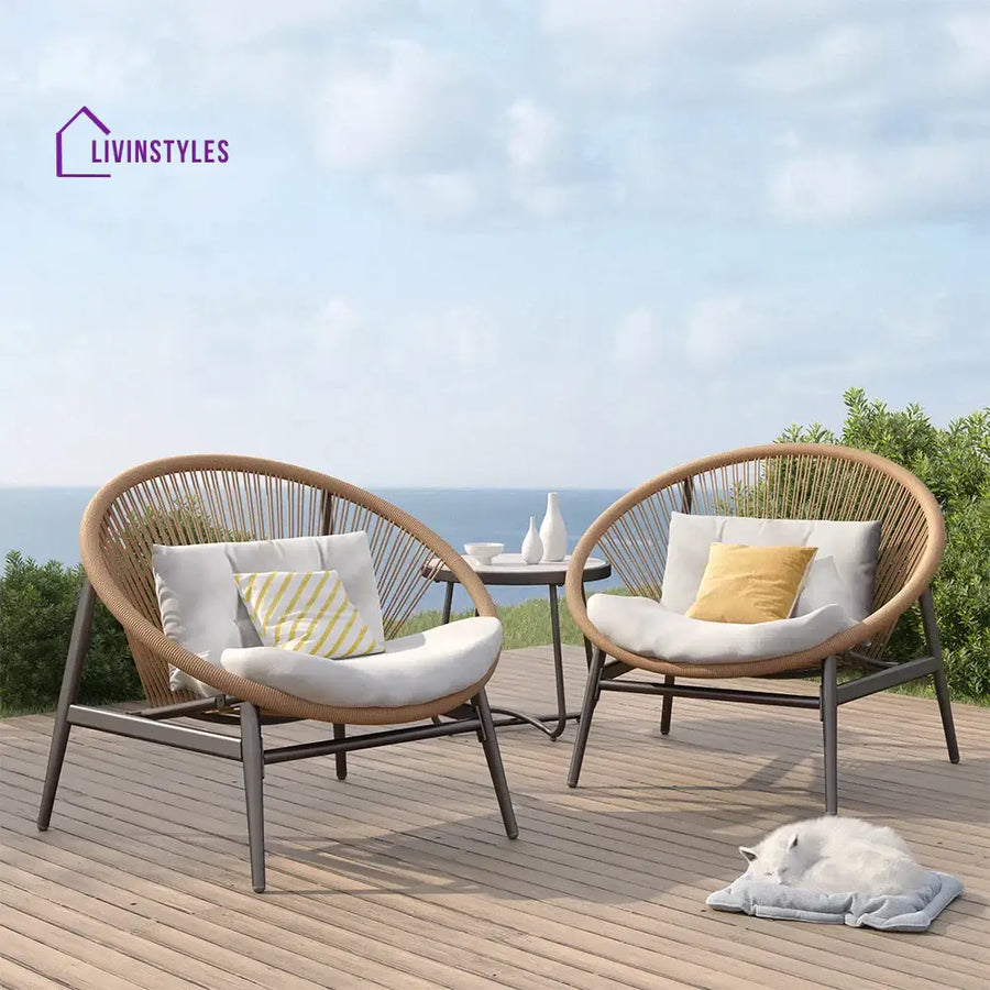 Nieve Outdoor Patio Seating Set 2 Chairs and 1 Table Set (Honey) Braided & Rope - Coffee Table Sets