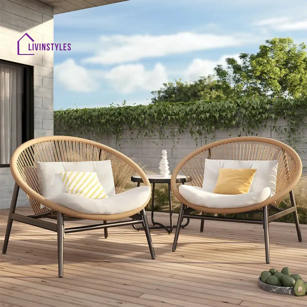 Nieve Outdoor Patio Seating Set 2 Chairs and 1 Table Set (Honey) Braided & Rope - Coffee Table Sets