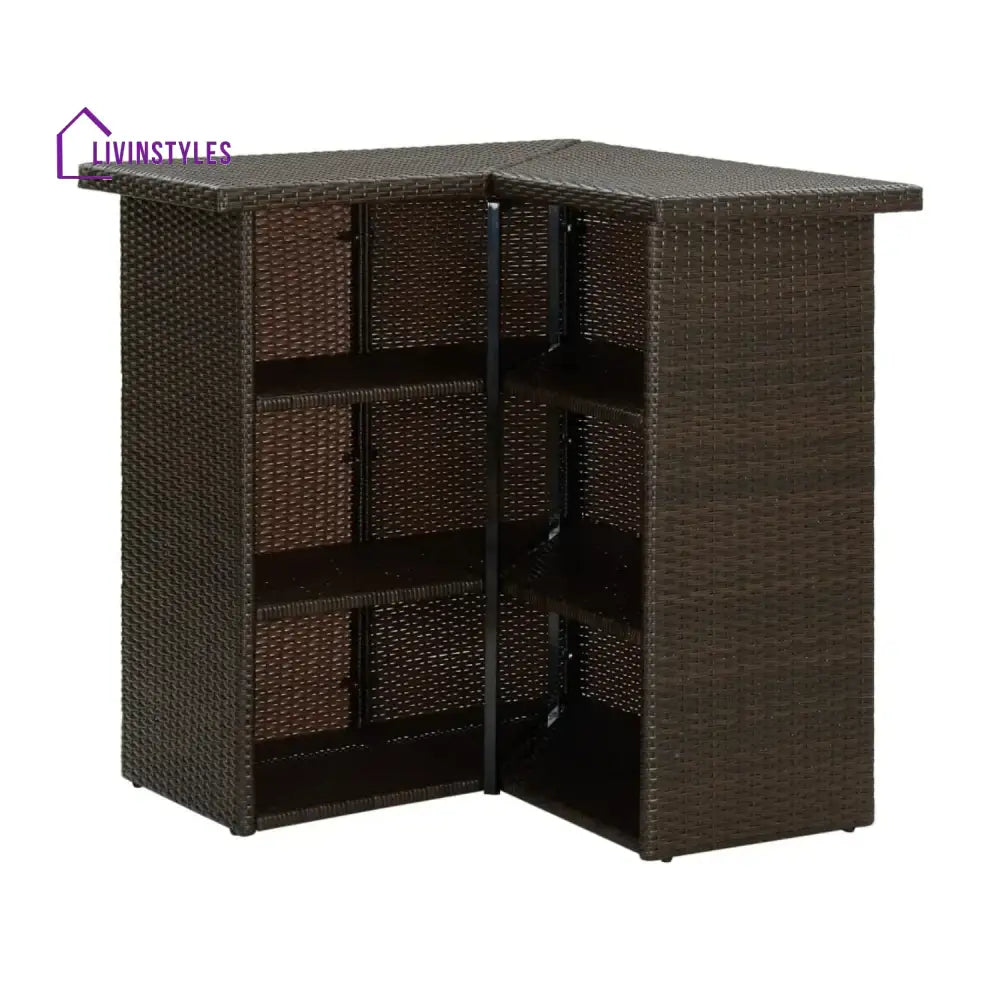 Nieves Outdoor Rattan Wicker Bar Table With Storage Selves - Bar Table