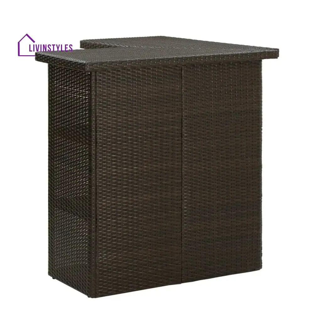 Nieves Outdoor Rattan Wicker Bar Table With Storage Selves - Bar Table