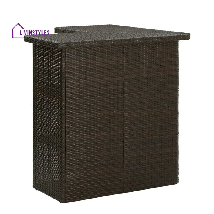 Nieves Outdoor Rattan Wicker Bar Table With Storage Selves - Bar Table