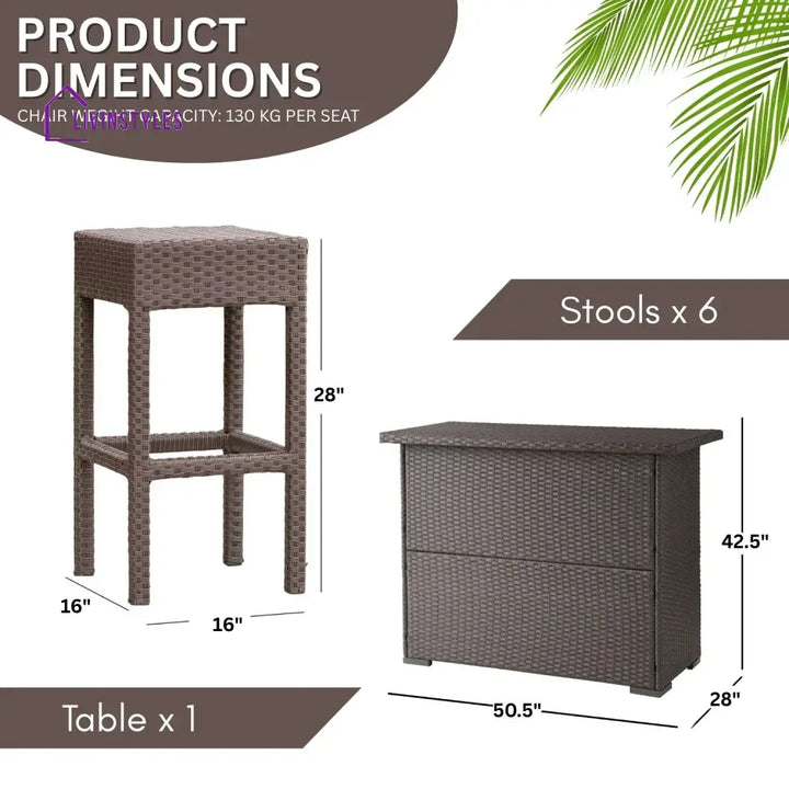 Niharika 7-Piece Outdoor Rattan Wicker Bar Set with Wicker Top Table - Bar Set