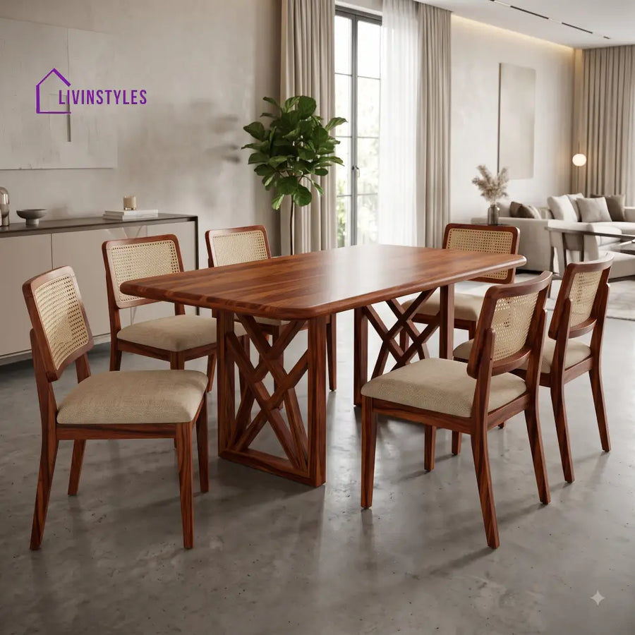 Niharika Premium Wooden 6 Seater Dining Table Set