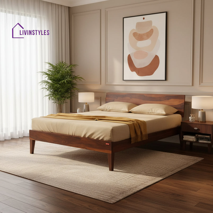 Darshan Sheesham Wood Beds Queen / Honey Bed without storage