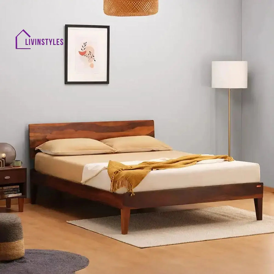 Darshan Sheesham Wood Beds Queen / Honey Bed without storage