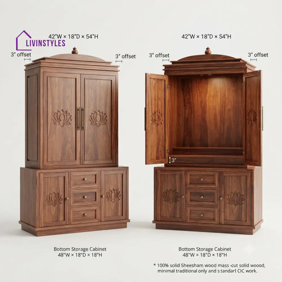 Nihira Premium Solid Wood Home Temple | Pooja Mandir for Home