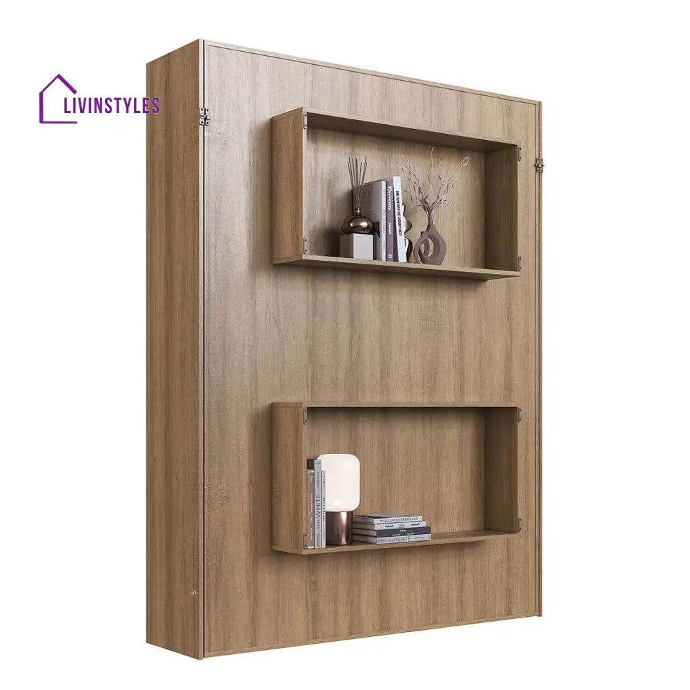 Nika Wooden Finish Wall Mounted Bed with Shelves