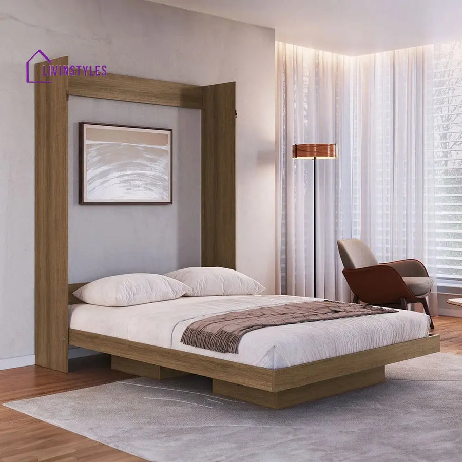 Nika Wooden Finish Wall Mounted Bed with Shelves