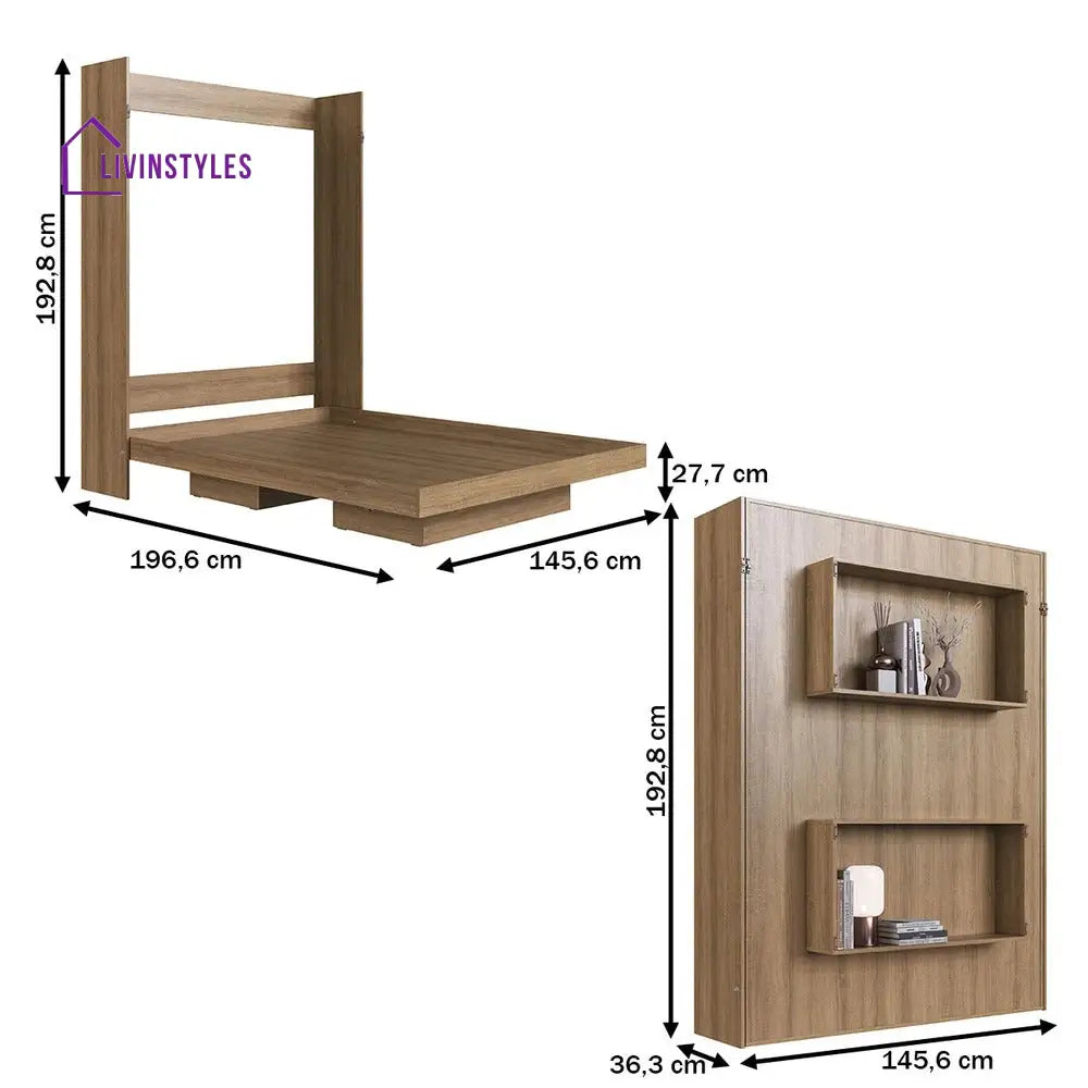 Nika Wooden Finish Wall Mounted Bed with Shelves