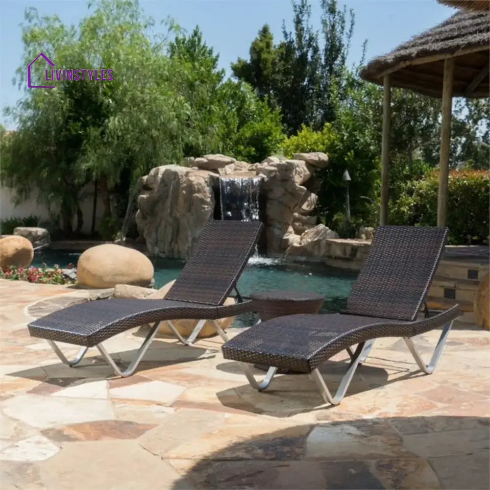 Nike Outdoor Rattan Wicker Lounge Chairs Set of 2 with Matching Side Table - Lounger Set
