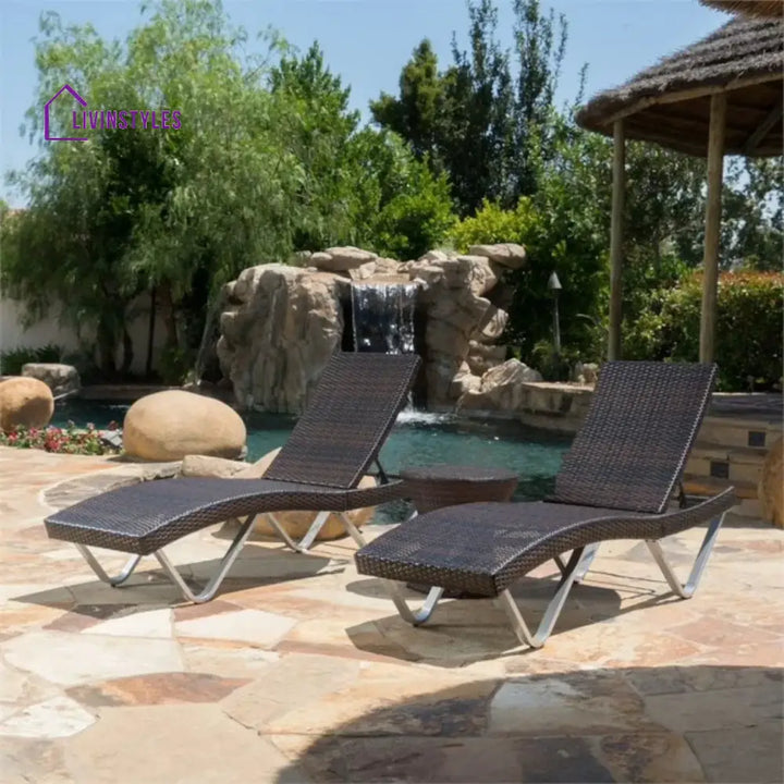 Nike Outdoor Rattan Wicker Lounge Chairs Set of 2 with Matching Side Table - Lounger Set
