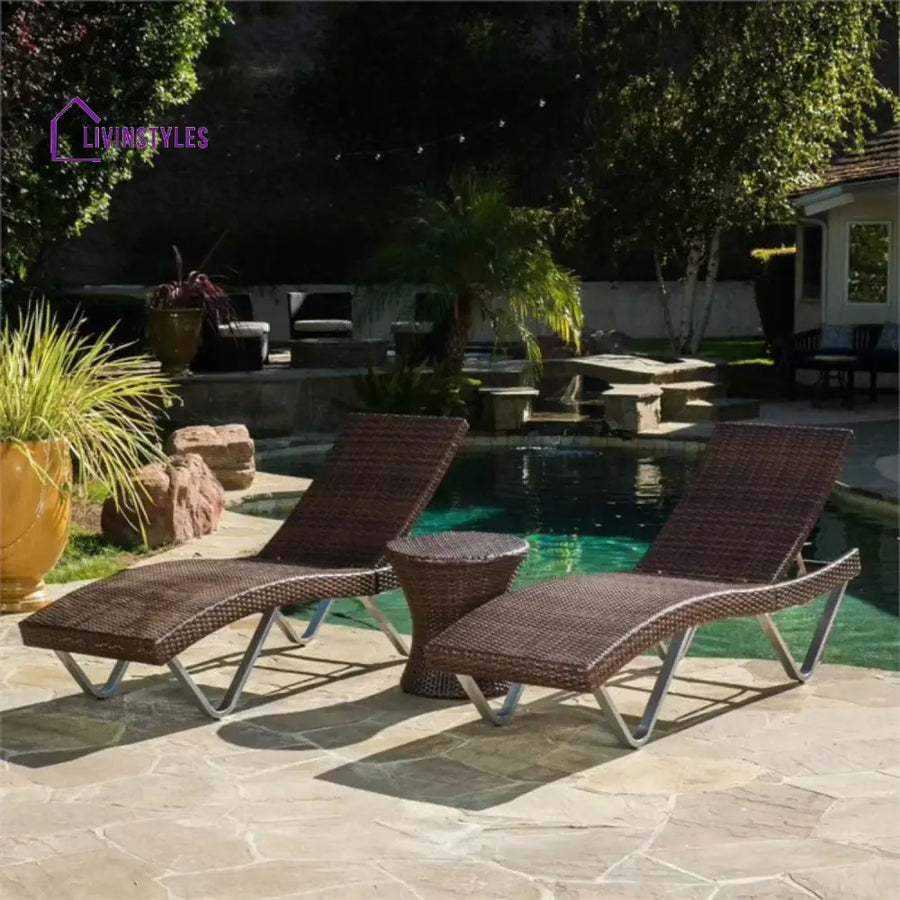 Nike Outdoor Rattan Wicker Lounge Chairs Set of 2 with Matching Side Table - Lounger Set