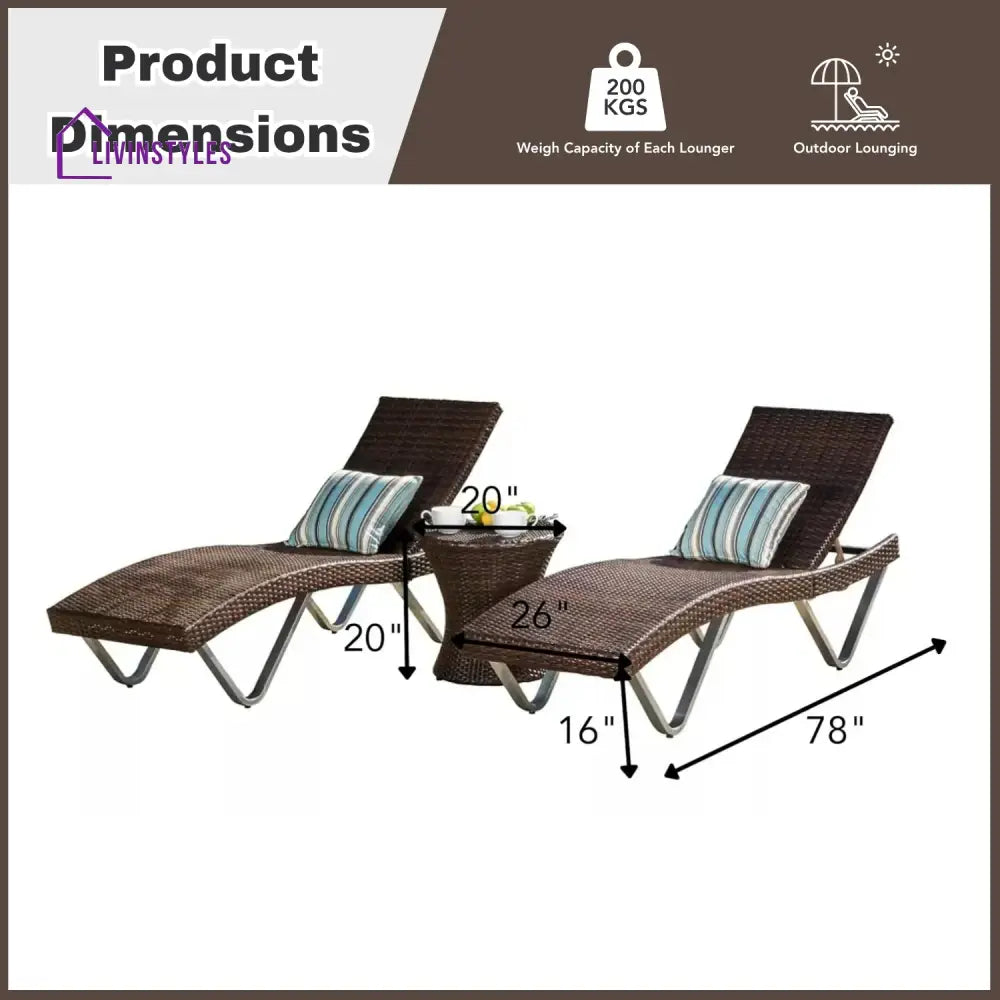 Nike Outdoor Rattan Wicker Lounge Chairs Set of 2 with Matching Side Table - Lounger Set