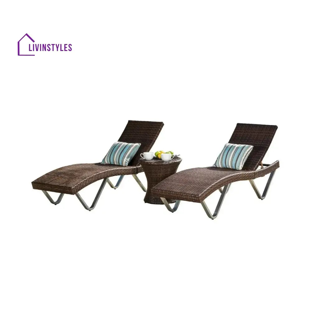 Nike Outdoor Rattan Wicker Lounge Chairs Set of 2 with Matching Side Table - Lounger Set