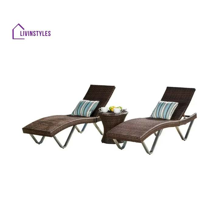 Nike Outdoor Rattan Wicker Lounge Chairs Set of 2 with Matching Side Table - Lounger Set