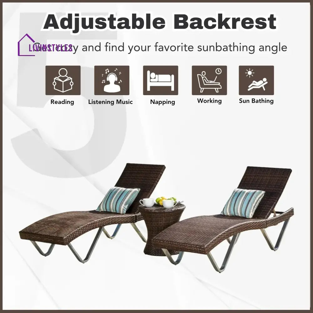 Nike Outdoor Rattan Wicker Lounge Chairs Set of 2 with Matching Side Table - Lounger Set