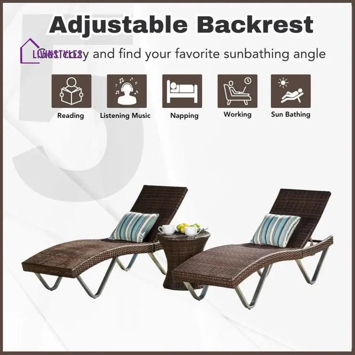 Nike Outdoor Rattan Wicker Lounge Chairs Set of 2 with Matching Side Table - Lounger Set