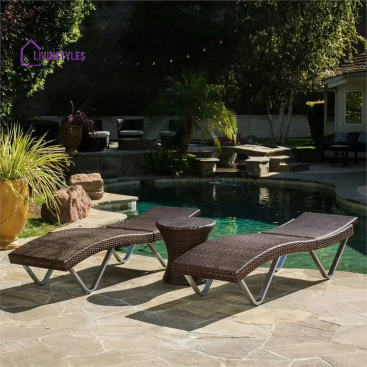 Nike Outdoor Rattan Wicker Lounge Chairs Set of 2 with Matching Side Table - Lounger Set