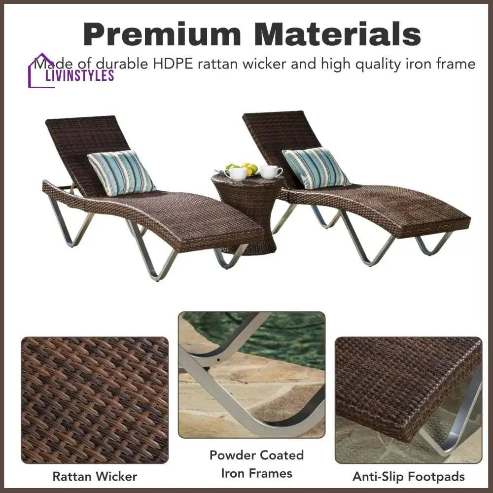 Nike Outdoor Rattan Wicker Lounge Chairs Set of 2 with Matching Side Table - Lounger Set