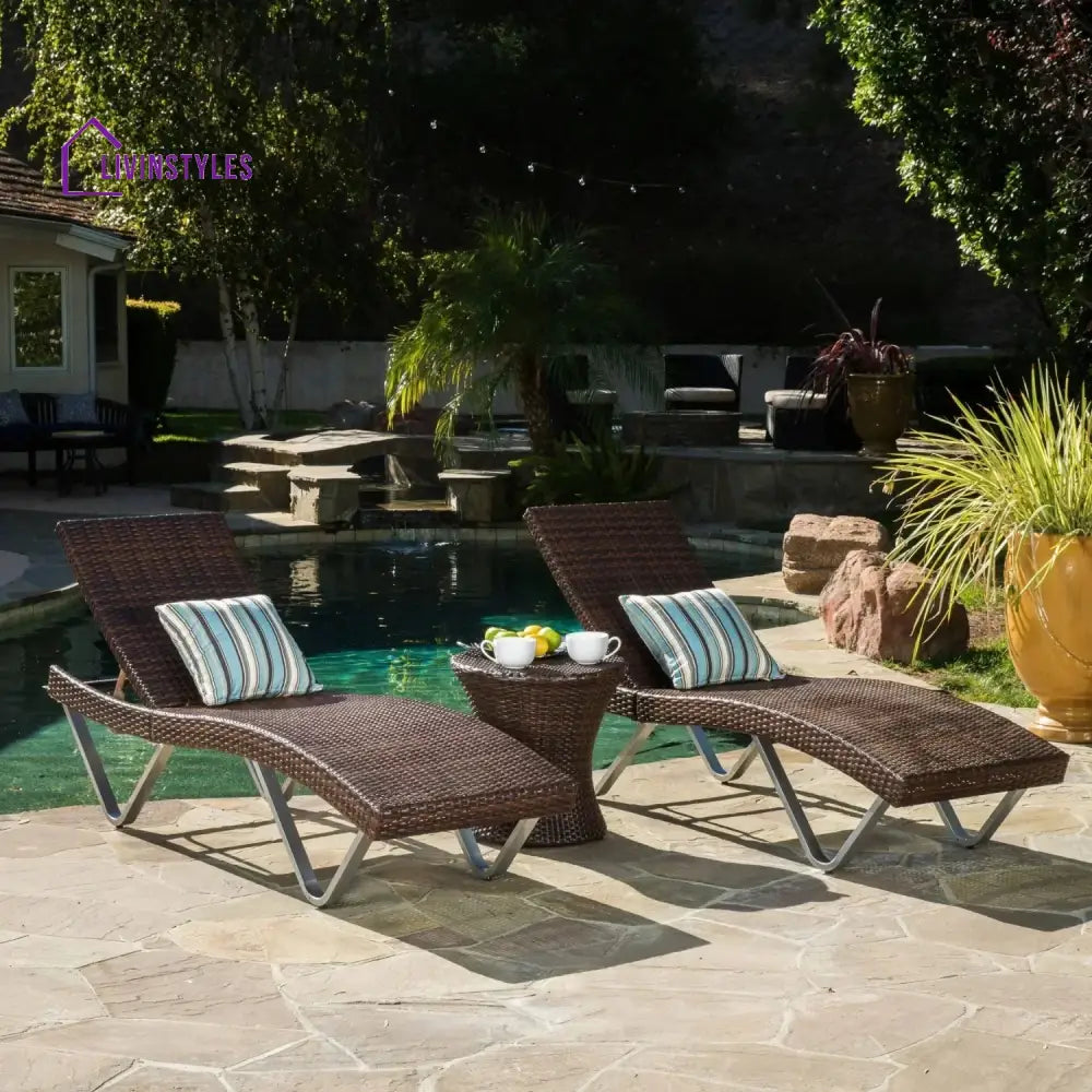 Nike Outdoor Rattan Wicker Lounge Chairs Set of 2 with Matching Side Table - Lounger Set