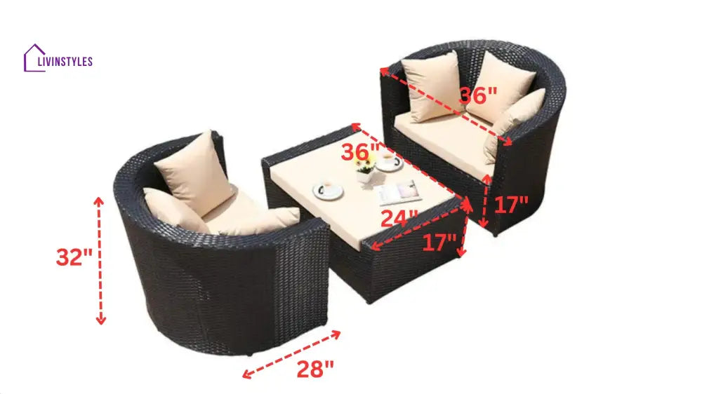 Nikhil 3 Piece Wicker Outdoor Patio Set With Table (Dark Brown & Cream)