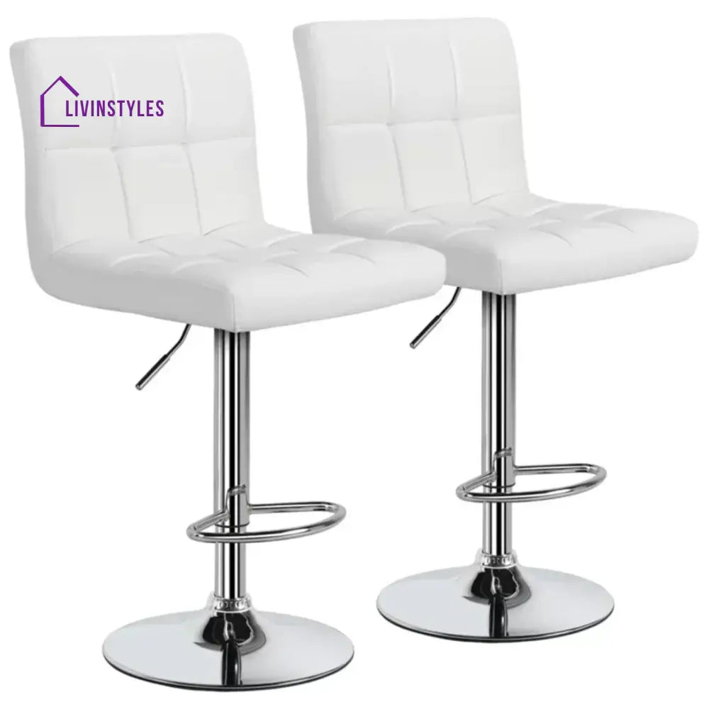 Nikhil Luxurious Leatherette White Bar Stool Set Of -2