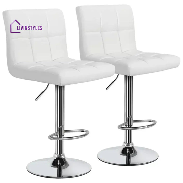 Nikhil Luxurious Leatherette White Bar Stool Set Of -2