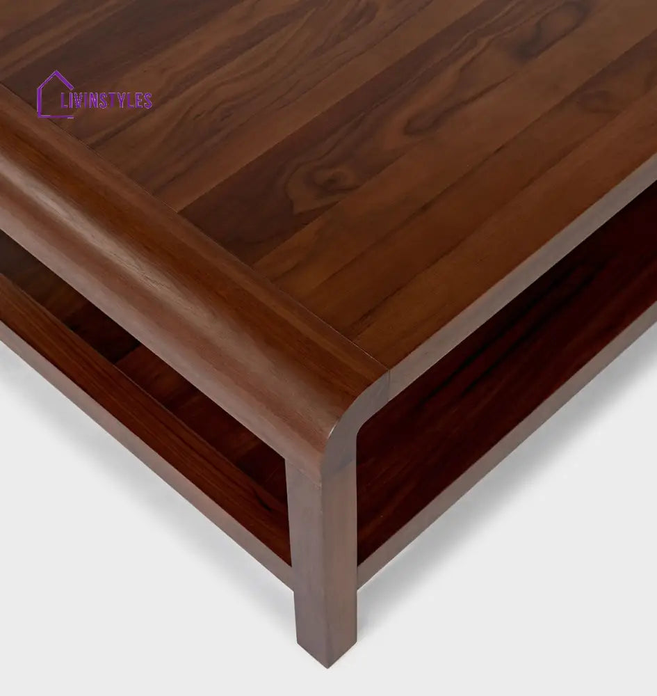 Nikhil Solid Sheesham Wood Coffee Table with Open Shelf Storage for Living Room | Natural Walnut Finish | Rectangular