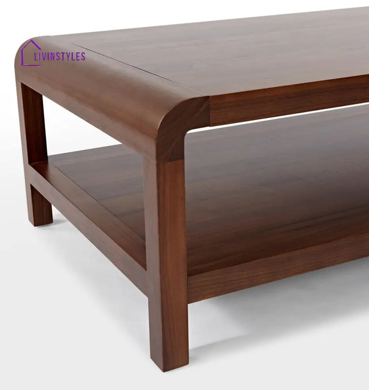 Nikhil Solid Sheesham Wood Coffee Table with Open Shelf Storage for Living Room | Natural Walnut Finish | Rectangular