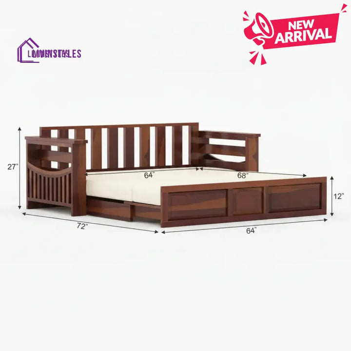 Sereta Sheesham Wood Sofa Cum Bed King size - Sofa Cum Bed