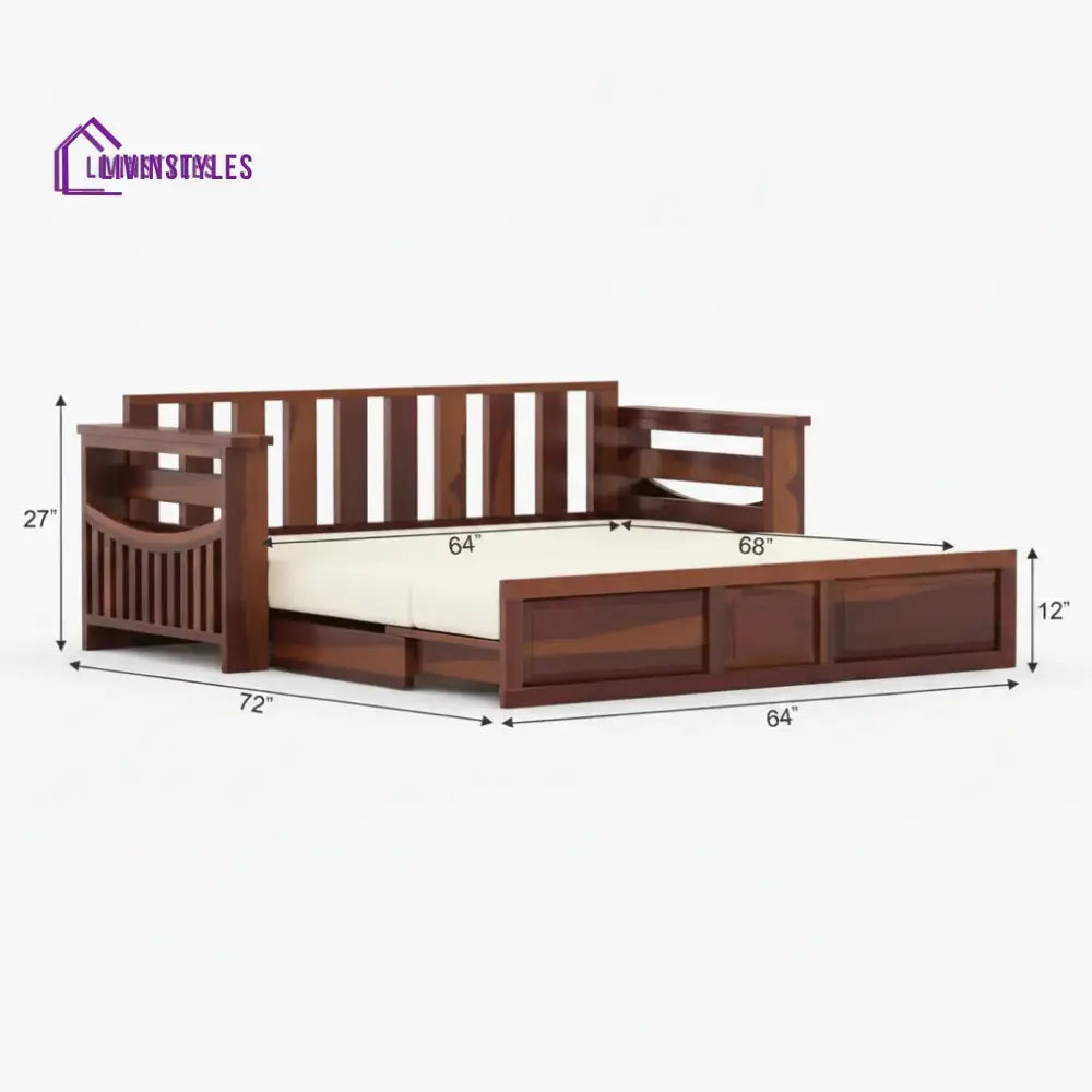 Sereta Sheesham Wood Sofa Cum Bed King size - Sofa Cum Bed