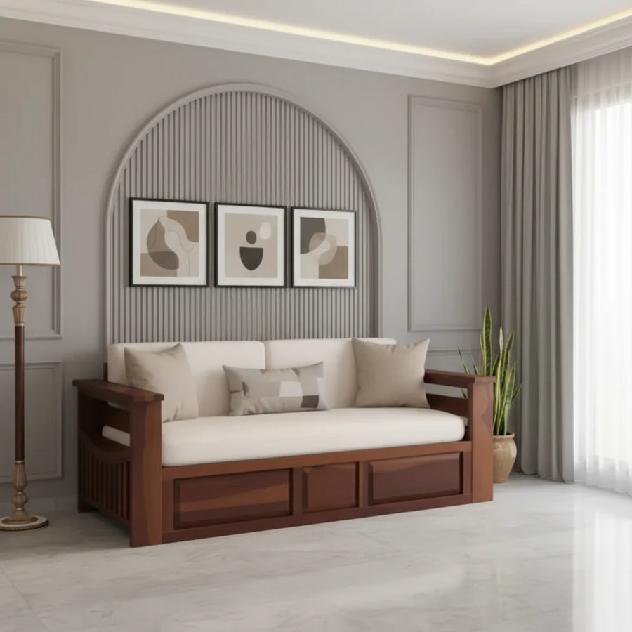 Sereta Sheesham Wood Sofa Cum Bed Queen size