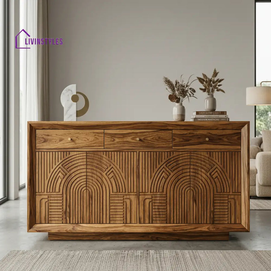 Niko Sheesham Wood Cabinet and Sideboard (Honey Finish)