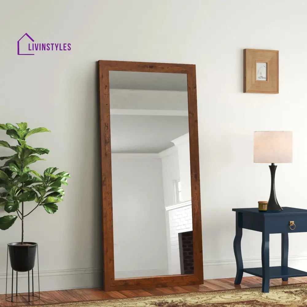 Acacia Wood Solid Wood Full-Length Leaner Standing Mirror - Light Walnut - Wall Mirror