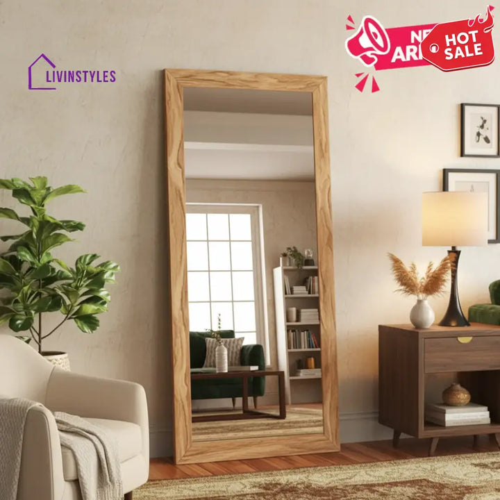 Acacia Wood Solid Wood Full-Length Leaner Standing Mirror - Natural - Wall Mirror