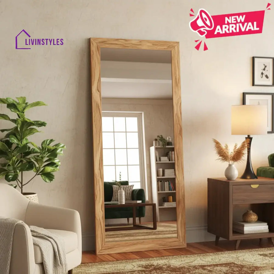 Acacia Wood Solid Wood Full-Length Leaner Standing Mirror - Natural - Wall Mirror