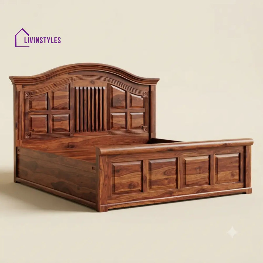 Nila Sheesham Wood Bed With Box Storage | Wooden Bed