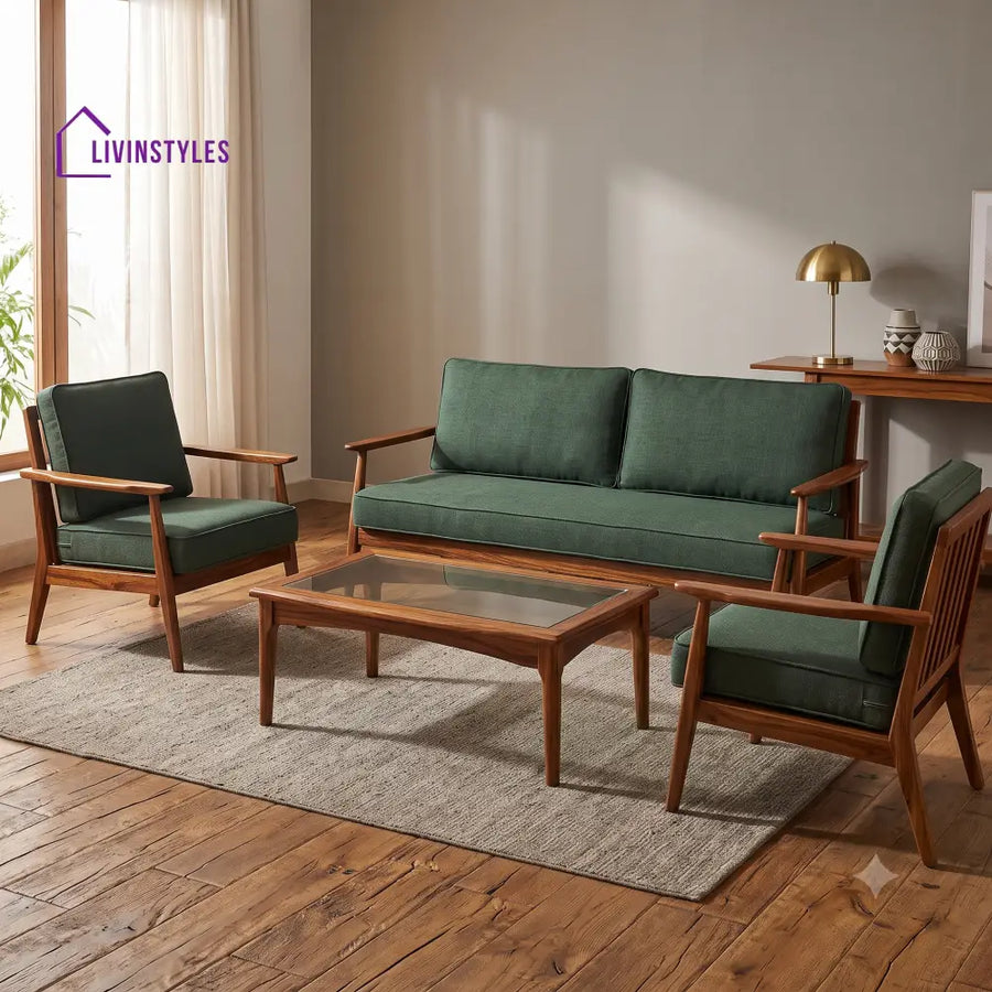 Nila Wooden Sofa Set | 3 + 1 + 1 Sheesham Wood Sofa Set for Living Room