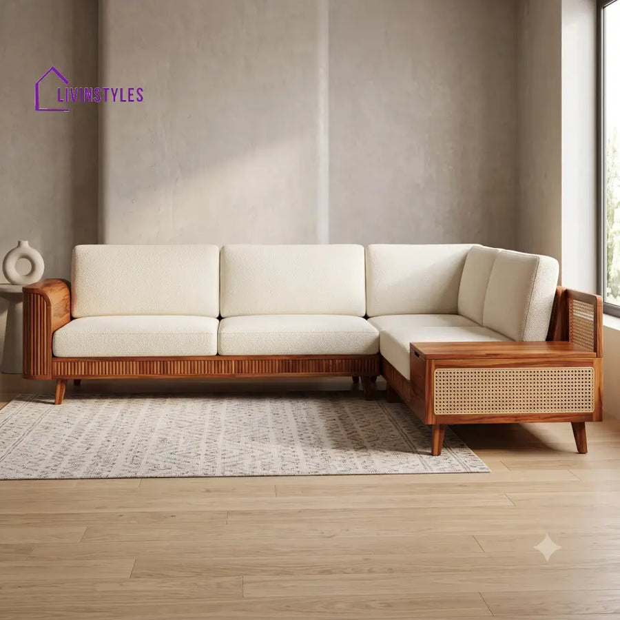 Nils Premium L Shaped Wooden Sofa Set for Living Room