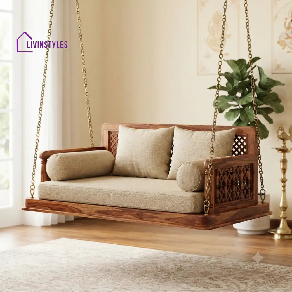 Nina 2 Seater Wooden Swing for Home | Wooden Jhula for home