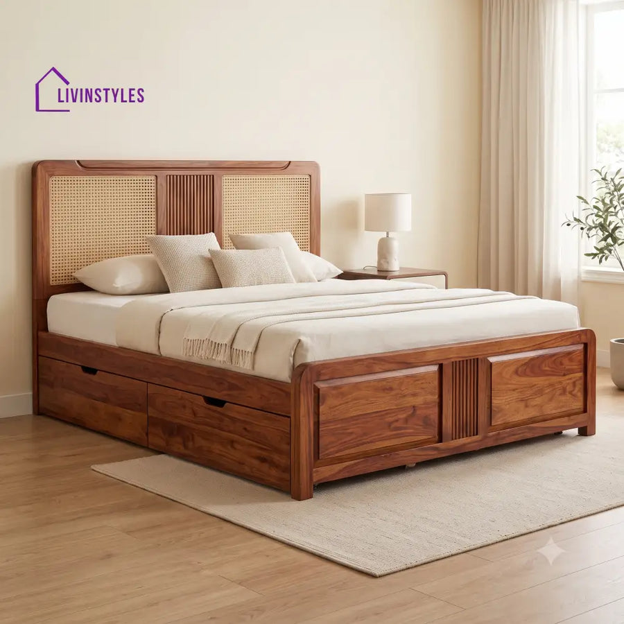 Nina Premium Wooden Bed with Drawer Storage | King Size Bed & Queen Size Bed Online