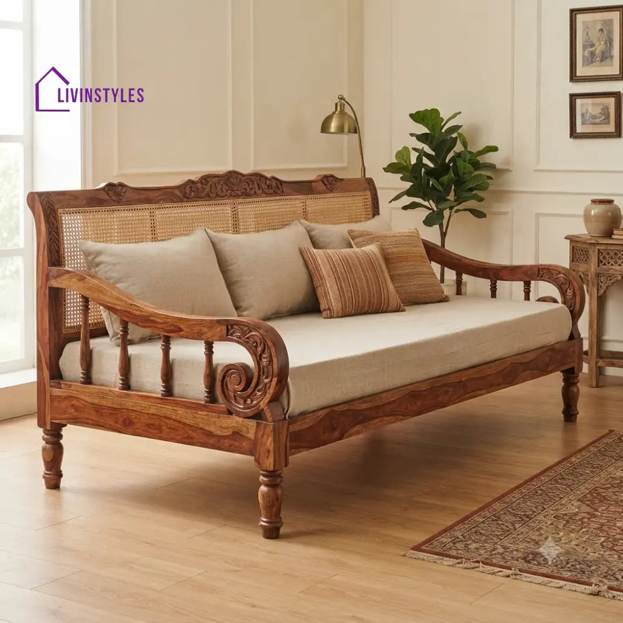 Nina Wooden Divan Bed for Living Room | Solid Sheesham Wood