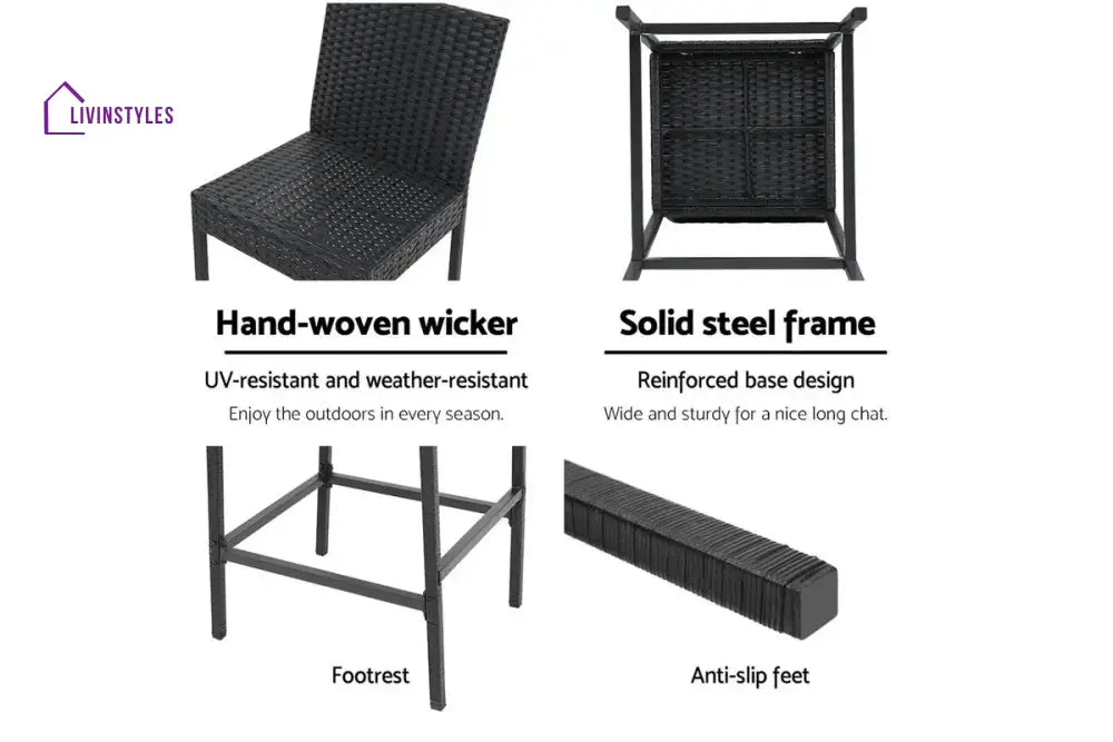 Nino Outdoor Patio Bar Chair 2 Chairs For Balcony (Black) - Bar Sets