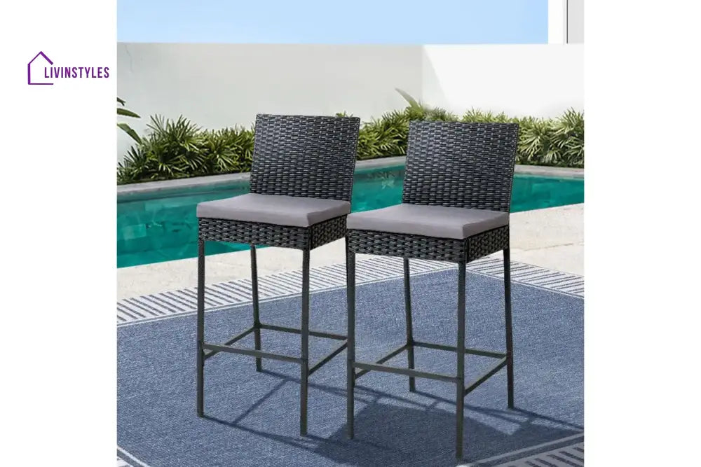Nino Outdoor Patio Bar Chair 2 Chairs For Balcony (Black) - Bar Sets
